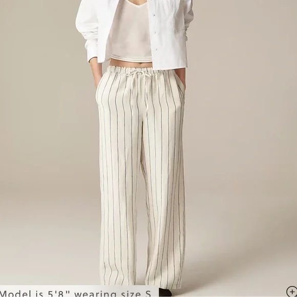J. Crew New Soleil pant in striped linen Small Cream and Blue Striped Garment - Picture 2 of 9